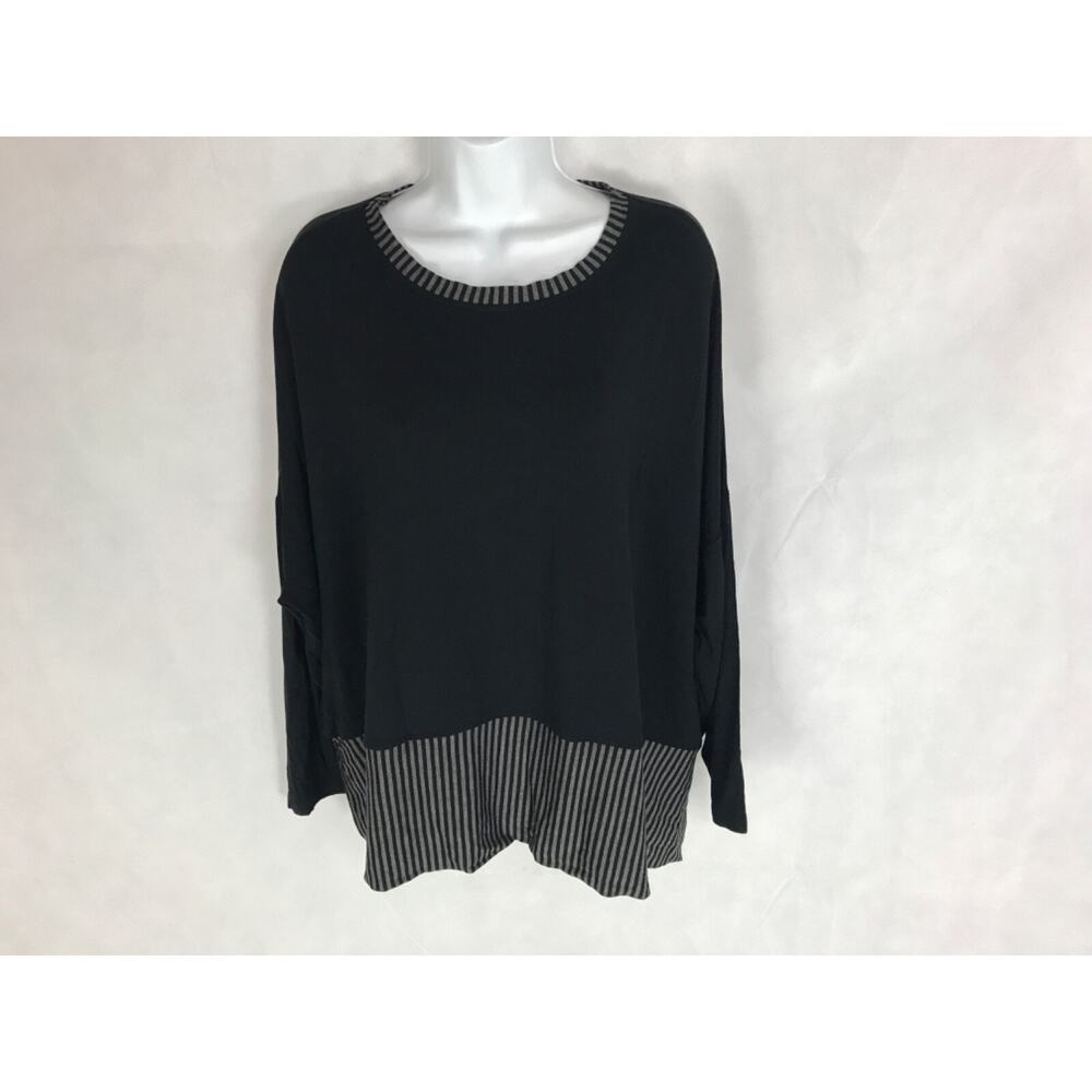 Motion Striped Conbo Bamboo Lagenlook Top Size L Womens Black White